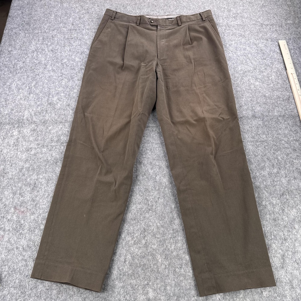 Canali Pants Mens 37 Brown Cotton Stretch Pleated Dress Slacks Made in Italy